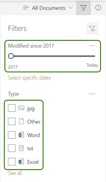 SharePoint Documents filters and types